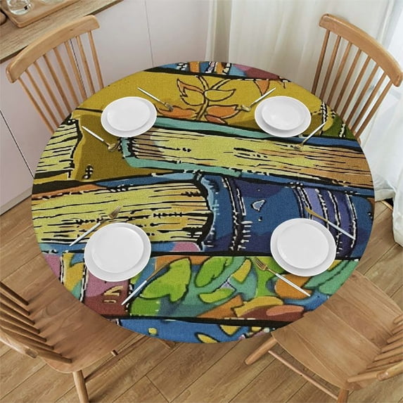 Orinice Books Graphic Novel Storybook Illustration Round Table Cover Stain Resistant Washable 100% Polyester Fiber 46-50