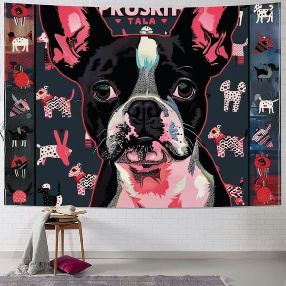 Orinice Boston Terrier Tapestry Wall Hanging Unique Style Graphic Tapestries Home Wall Decor Art for Living Room Bedroom Apartment Farmhouse Dorm 50x40inch