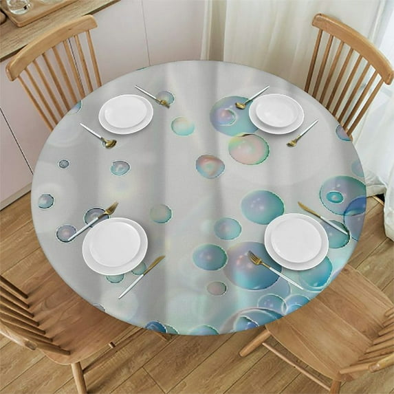 Orinice Bubbles Round Table Cover Stain Resistant Washable Indoor Outdoor Tablecloth Kitchen Dining Wedding Parties Elastic Edge 100% Polyester Fiber 42-46