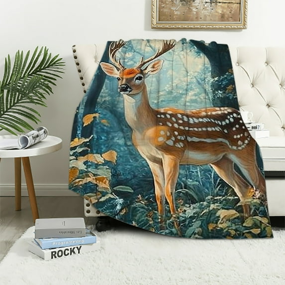 Orinice Buck Deer Blanket Soft Hunting Blanket Cozy Warm Hunter Animal Decor Bedding Stuff Fuzzy Plush Throw Blanket Gifts for Lover Boys Girls Kids Women Adults Bed Travel 60x80in