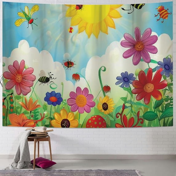Orinice Bugs Flowers Sun Tapestry Wall Hanging Unique Style for Home Decor, Art for Living Room Bedroom Apartment Farmhouse Dorm, Wall Decor for Decoration 60x50inch