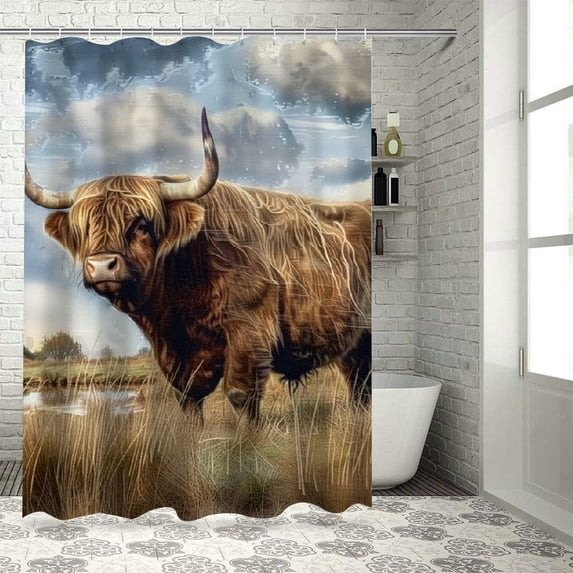 Orinice Bull Grass Field Bathroom Decor Set Colorful Luxurious Polyester Fabric Fashion Shower Curtain with Hooks for Home Bathtubs Bathroom Decoration 36x72