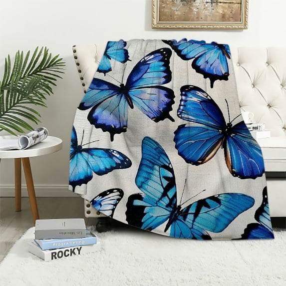 Orinice Butterflies Warm Lightweight Blanket Soft Fleece Throw Blanket for All Seasons - Living Room Sofa Decor Cow Gifts Blanket with Flannel Material - Multiple Sizes Available 60x80in