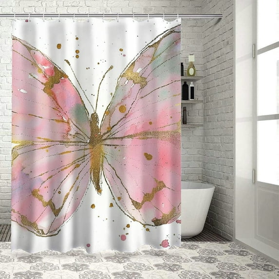 Orinice Butterfly Bathroom Decor Set with Hooks, Colorful Luxurious Polyester Fabric Shower Curtain for Home Bathroom Decoration 69x72