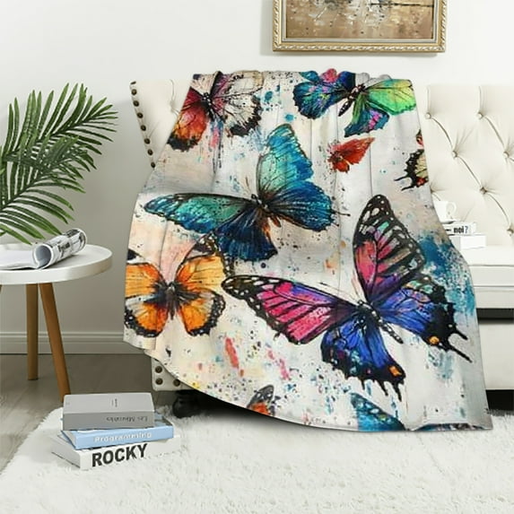 Orinice Butterfly Blanket Warm Plush Colorful Butterfly Throw Blanket Super Soft Cozy Fuzzy Butterflies Stuffed Animal Blanket Gifts for Kids Teens Adults Room Decor 60x80in