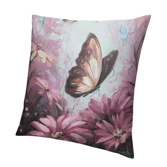 Orinice Butterfly Flowers Throw Pillow Covers Vintage Floral Pillow Covers,Brown Ombre Art Oil Painting Cushion Covers,Aesthetic Animal Retro Daisy Rustic Cushion Cases 22x22in
