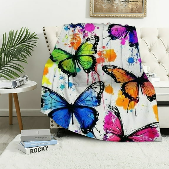 Orinice Butterfly Throw Blanket Colorful Butterfly Decorations Blanket Baby Chic Butterflies Sherpa Blanket for Kids Boys Girls Sofa Couch Watercolor Flying Insects Aesthetic Fuzzy Blanket 50x60in