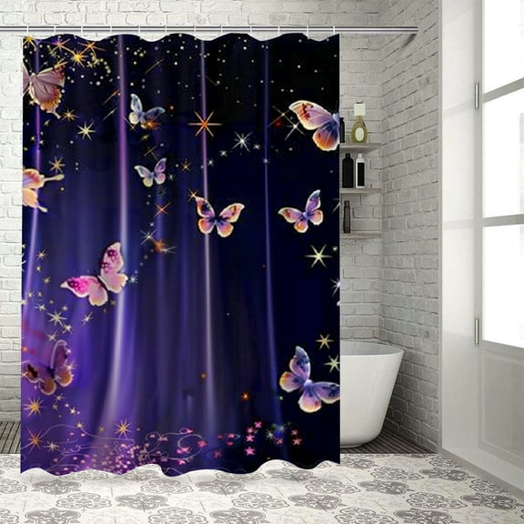 Orinice Butterfly shower curtain, crystal butterfly unique fancy purple polyester designer cloth, printed decoration bathroom curtains including hook set 60x72