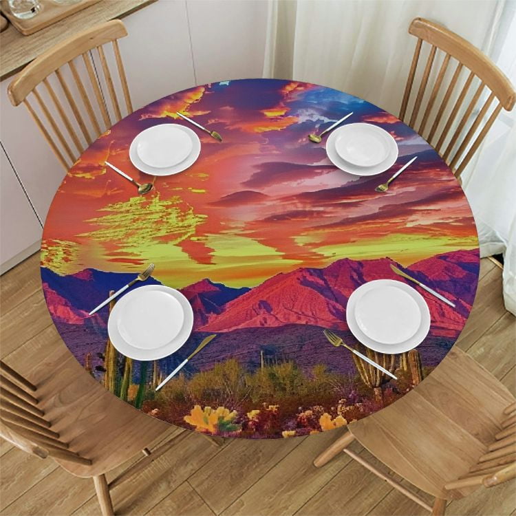 Orinice Cactus Plants Round Table Cover Stain Resistant Washable 100