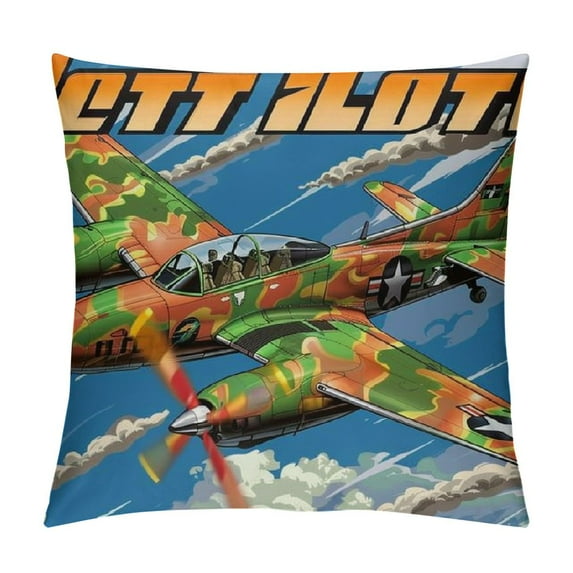 Orinice Camouflage Aircraft Graphic Decorative Cushion Throw Pillow Cover 1PC for Home Couch Living Room Bed Sofa Zipper Closure Soft and Durable 20x20in