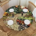 thumbnail image 1 of Orinice Camper Van Trees Tents Round Table Cover Stain Resistant Washable Indoor Outdoor Tablecloth Kitchen Dining Wedding Parties Outdoor Fitted 100% Polyester Fiber 54-58, 1 of 8