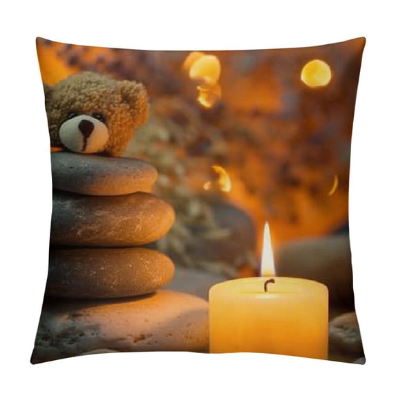 Orinice Candle Rocks Teddy Bear Graphic Decorative Throw Pillow Cover for Home Couch Living Room Bed Sofa Pillowcase Soft and Durable 1PC 22x22in
