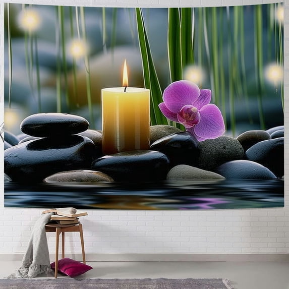 Orinice Candle Rocks Water Tapestry Wall Hanging Unique Style Graphic Tapestries Art Decor for Living Room Bedroom Apartment Farmhouse Dorm 40x30inch