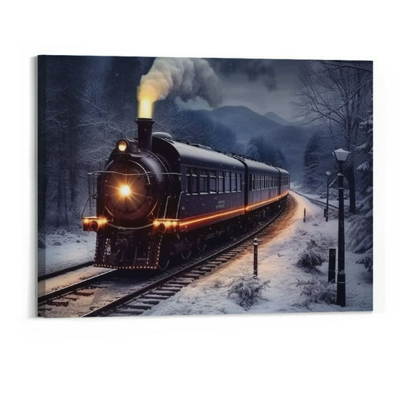 Orinice Canvas Prints Wall Art For Home and Office Wall Decoration Black Train And Winter Landscape Canvas Artwork Print Painting Picture Watercolor Modern Abstract Framed Wall Art for Living20x16in