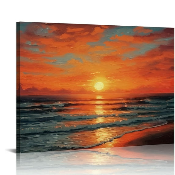 Orinice Canvas Prints Wall Art, Sunset Ocean Beach Pictures, Photo Paintings for Living Room Bedroom, Decorations Modern, Seascape Waves Landscape, Giclee Artwork, Sunset Canvas, Art Print 20x16in