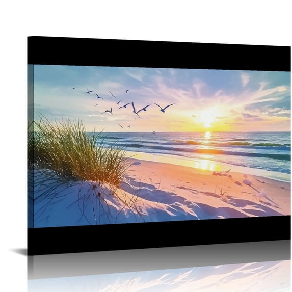 Orinice Canvas Wall Art For Living Room Large Size Wall Art Decor For Bedroom Blue Ocean Beach Landscape Paintings Poster Prints Artwork Office Decorations Seascape Wall 16x12in