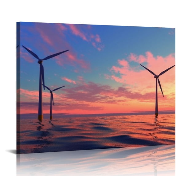 Orinice Canvas Wall Art Prints Picture Wind turbine farm beautiful nature landscape Framed Large Size Artwork Wall Painting Home Decor for Living Room Bedroom Ready to Hang 20x16in