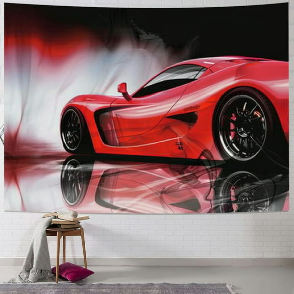 Orinice Cars Tapestry, Rear View of a Futuristic Sports Car Motion Power Transportation Vehicle Sublime Theme, Fabric Wall Hanging Decor for Bedroom Living Room Dorm, 40x30inch