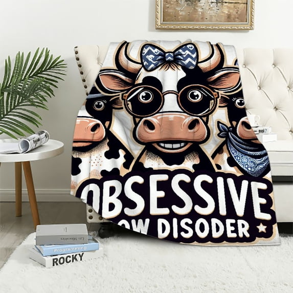 Orinice Cartoon Cows with Accessories Warm Lightweight Blanket Soft Fleece Blankets All Seasons Decor Gifts for Bed, Couch, Sofa - Multiple Sizes Available 40x50in