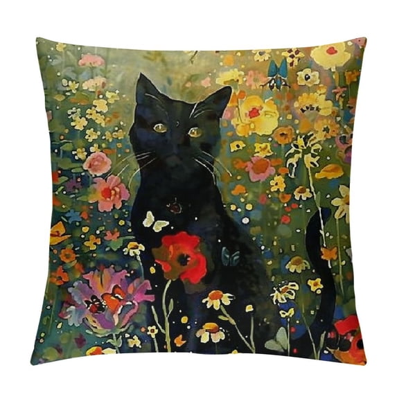 Orinice Cat Flowers Butterflies Graphic Decorative Throw Pillow Cover for Home Couch Living Room Bed Sofa - Spring Square Pillowcase for Mother's Day - 1PC 12x12in