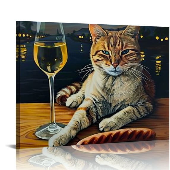 Orinice Cat With A Glass Of Wine Wall Art Canvas Painting Abstract Art Paintings Gift Animal Pictures Wall Decorations Modern Art Home Decor For Bedroom Living Room 20''X16'' 16x12in
