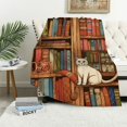 thumbnail image 1 of Orinice  Cat Soft Flannel Fleece Throw Blanket, Nerd Book Lover Kitty Sleeping Over Bookshelf Library Academics Feline Boho Design, Cozy Plush for Indoor and Outdoor Use, 40x50in, 1 of 6