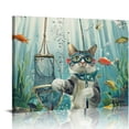 thumbnail image 1 of Orinice Cat Wear Mask Fine Art Aesthetic Poster Print Wall Painting for Classroom Office Decor Pictures Wall Art Canvas Living Room Bedroom Home Decor 20x16in, 1 of 6