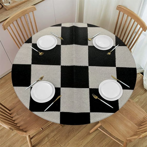 Orinice Checkerboard Pattern Round Table Cover Stain Resistant Washable Indoor Outdoor Tablecloth Kitchen Dining Wedding Parties Full Width Single-Sided Printing 100% Polyester Fiber 38-42