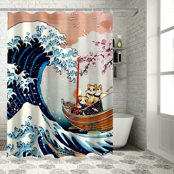 Orinice Cherry Blossom Tree Bathroom Decor Set, Multi-Size Colorful Luxurious Graphic Print Polyester Fabric Fashion Shower Curtain with Hooks, Waterproof Home Bathtub Decor, 100% Polyester