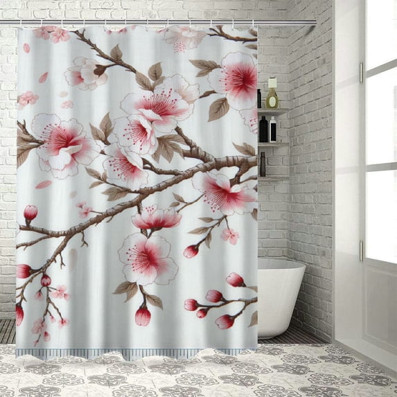 Orinice Cherry Blossoms Bathroom Decor Set, Colorful Luxurious Graphic Print Polyester Fabric Fashion Shower Curtain Set with Hooks, Washable Bathroom Decor Sets, Multi-Size 69x72