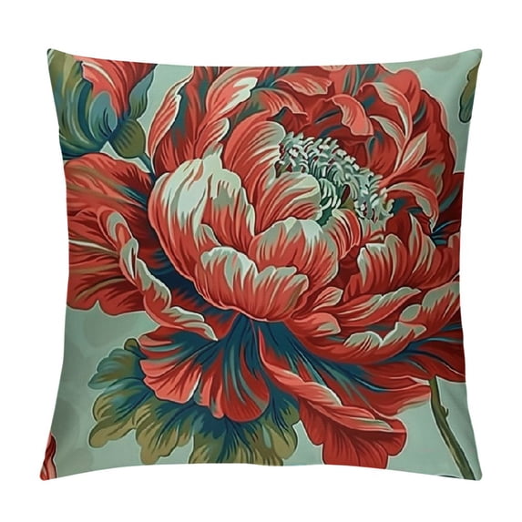 Orinice Chinoiserie Red Peony Floral Pillow Case Asian Inspired Throw Pillow Cover Flower Cushion Cover Antique Decorative Pillowcase Home Decor for Sofa Living Room Bedroom (8kqvzoq68z8c) White