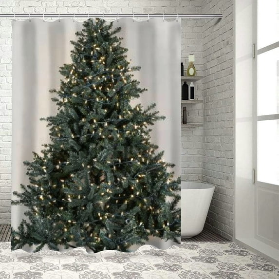 Orinice Christmas Tree Lights Bathroom Decor Set Polyester Shower Curtain with Hooks 69x72