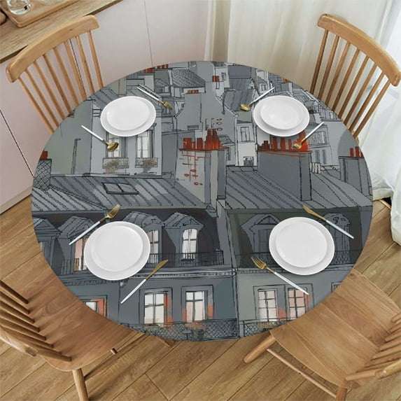Orinice Clock Tower Round Table Cover Stain Resistant Washable Indoor Outdoor Tablecloth Kitchen Dining Wedding Parties Table Cloth 100% Polyester Fiber 31-35