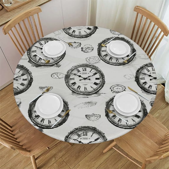 Orinice Clocks Round Table Cover Stain Resistant Washable Indoor Outdoor Tablecloth Kitchen Dining Wedding Parties 100% Polyester Fiber 42-46