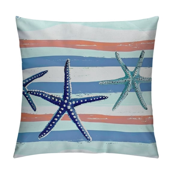 Orinice Coastal Navy Blue Pillow Covers, Coastal Starfish Repeat Pattern Navy Turquoise Square Decorative Throw Pillow Covers Cotton Cushion for Sofa Bedroom Car, Blue 22x22in