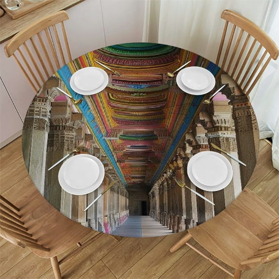 Orinice Colorful Ceiling Round Table Cover Stain Resistant Washable Indoor Outdoor Tablecloth Kitchen Dining Wedding Parties Picnic Camping 100% Polyester Fiber 54-58