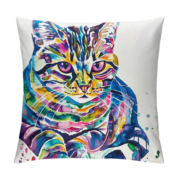 Orinice Colorful Design Cat Graphic Decorative Pillow Cover for Home Couch Living Room Bed Sofa 18x18in
