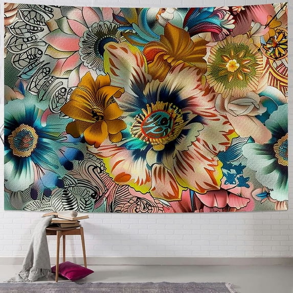 Orinice Colorful Flowers Tapestry Wall Hanging Unique Style Graphic Tapestries Home Wall Decor Art for Living Room Bedroom Apartment Farmhouse Dorm 40x60inch