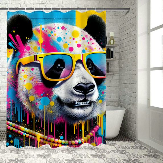 Orinice Colorful Panda Sunglasses Bathroom Decor Set Multi Size Luxurious Polyester Fabric Fashion Shower Curtain with Hooks 36x72