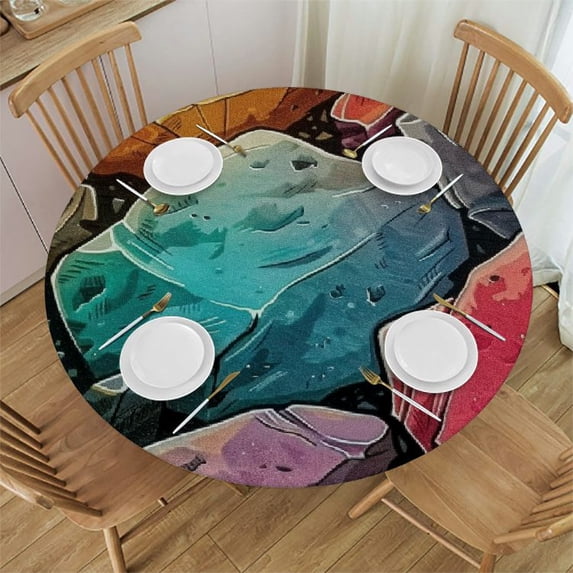 Orinice Colorful Rocks Round Table Cover Stain Resistant Washable Indoor Outdoor Tablecloth Kitchen Dining Wedding Parties Picnic Camping 100% Polyester Fiber 54-58