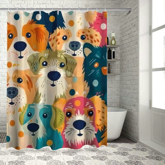 Orinice Colorful dog shower curtain cute animal cartoon illustration pet puppy funny fabric decoration bathroom polyester waterproof decoration 36x72
