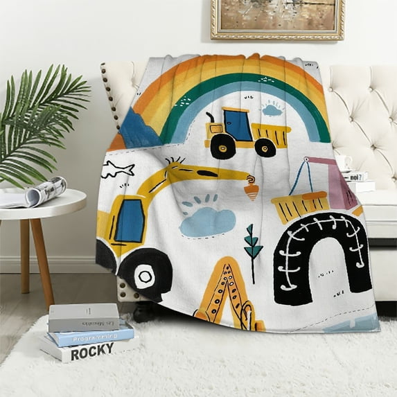 Orinice Construction Theme Rainbow Tractor Truck Warm Lightweight Blanket Soft Fleece Blankets for All Seasons - Perfect Decor for Living Rooms, Sofas, and Offices - Multiple Sizes Available 50x60in