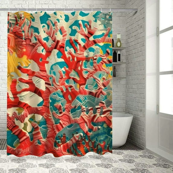 Orinice Coral Bathroom Decor Set Multi-Size Colorful Luxurious Graphic Print Polyester Fabric Fashion Shower Curtain with Hooks Washable for Bathroom Decoration 36x72
