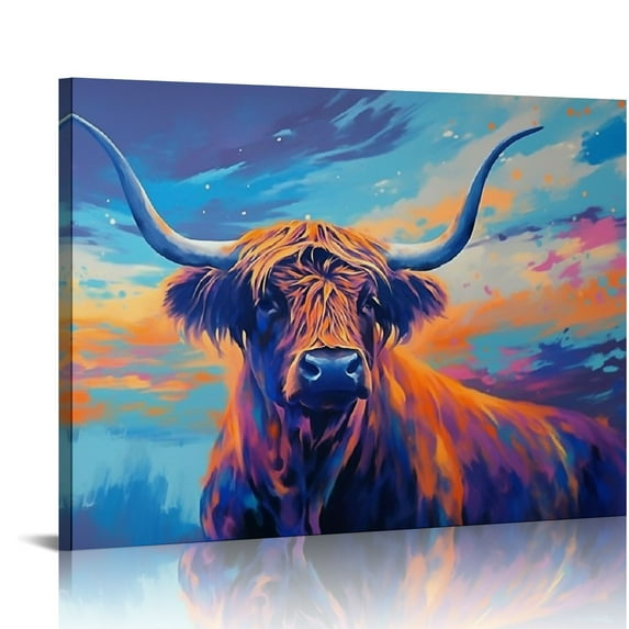 Orinice Cow Pictures Wall Decor Banksy Graffiti Freedom Highland Cow Wall Art Coloful Cow Canvas Wall Art Print Modern Cow Painting for Living Room Bedroom Home Office 16x12in