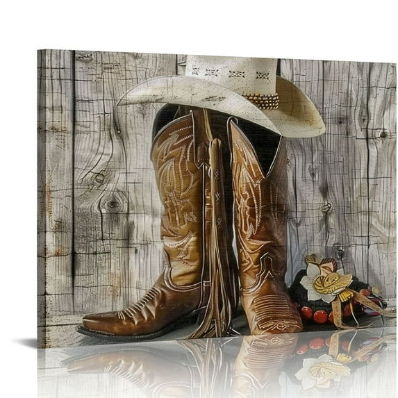 Orinice Cowboy Hat Boots Western Fine Art Aesthetic Poster Print Wall Painting for Classroom Kitchen Office Farmhouse Bathroom Room Decor Pictures Wall Art Canvas Print Living Room Bedroom Home