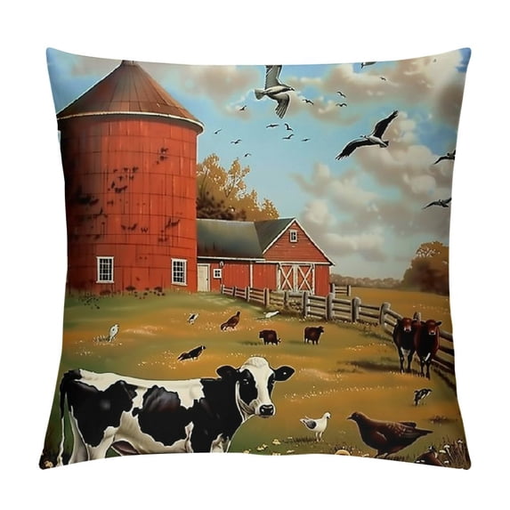 Orinice Cows Barn Birds Graphic Decorative Throw Pillow Cover for Home Couch Living Room Bed Sofa - Short Plush Pillow Case 1PC 12x12in