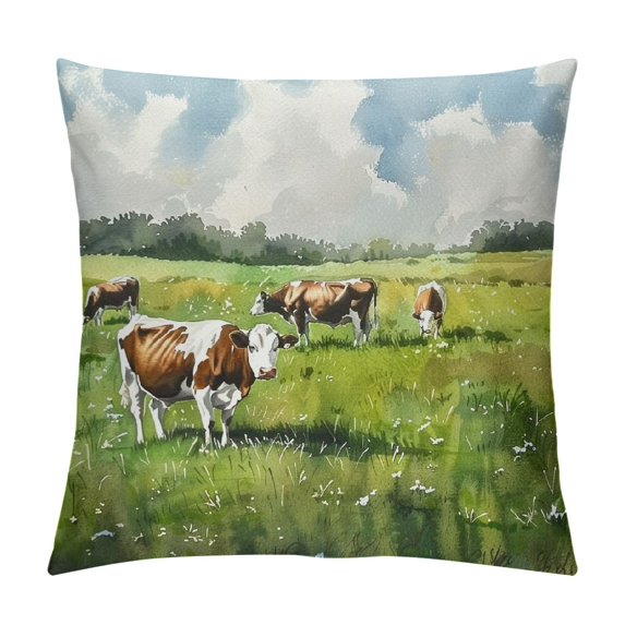 Orinice Cows Grass Field Graphic Decorative Cushion Throw Pillow Cover 1PC for Home Couch Living Room Bed Sofa Pillow Covers 24x24in