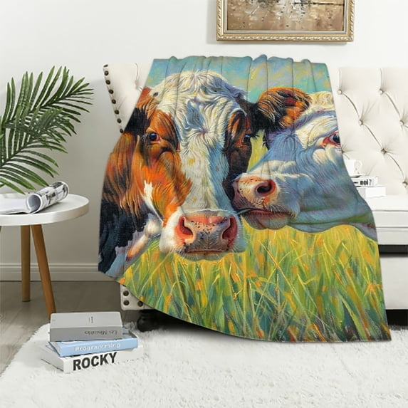 Orinice Cows Theme Warm Lightweight Soft Fleece Blanket for All Seasons, Decorative Throw Blanket for Living Rooms, Sofa, Office, Excellent Hand Feel, Multiple Sizes Available 60x80in