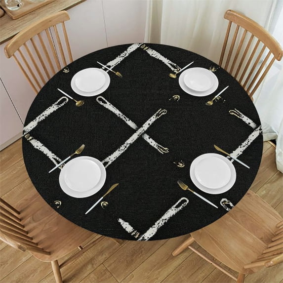 Orinice Crossed Sticks Circles Round Table Cover Stain Resistant Washable Indoor Outdoor Kitchen Dining Wedding Parties Tablecloth 100% Polyester Fiber 38-42