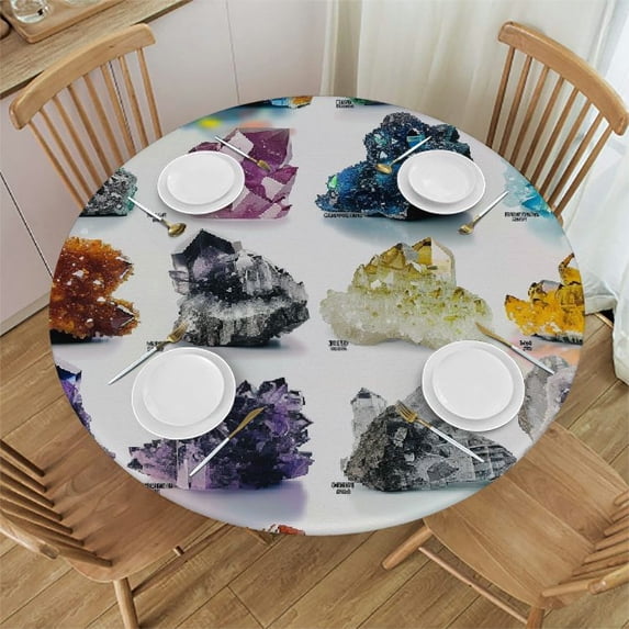 Orinice Crystals Round Table Cover Stain Resistant Washable Indoor Outdoor Tablecloth Kitchen Dining Wedding Parties Table Cloth 100% Polyester Fiber 42-46
